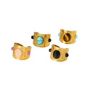 French Retro Style Light Luxury <b>Ring</b> Natural Stone <b>Adjustable</b> 18k Gold Plated Stainless Steel Women's Jewelry - Product Image 5