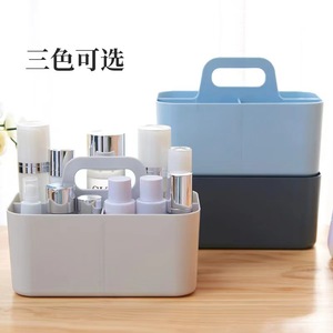 Caja de almacenamiento de cosméticos, organizador de escritorio de plástico de gran capacidad para productos de maquillaje y cuidado de la piel con asa - Product Image 1