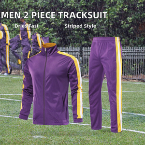 Ensemble de survêtement rayé 2 pièces pour homme, veste à col montant zippé et pantalon, séchage rapide, polyester, pour entraînement de football, jogging, sport - Product Image 2