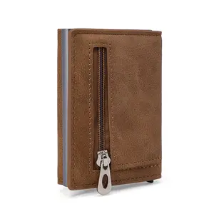 LOGO personalizzato Business Portable Men PU Leather Wallet RFID Automatic Pop-Up Single Metal porta carte di credito