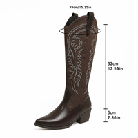 Bottes de cowboy western brodées pour femmes, hauteur genou, à bout pointu et talon épais, à enfiler