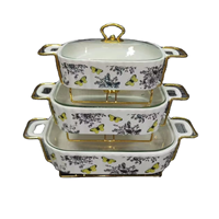 Plats de service rectangulaires en céramique blanche, ensemble de casseroles avec motif de citrouille coloré et support en métal doré