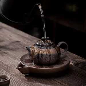 日本镀金铁釉柿子茶壶瓷制功夫茶套装茶壶单茶壶石器复古国产提手壶