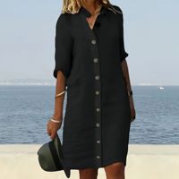 Robe d'été Nouveau style Lin pur Manches trois-quarts Mode Décontracté Quotidien