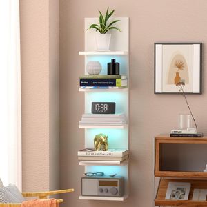 Estantería Flotante de Madera Moderna con Luces LED, Certificación BSCI-FSC, Personalizable, Mueble Ecológico para Hogar, Oficina u Hotel, Ahorra Espacio - Product Image 1