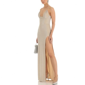 Elegante Vestido Maxi Morado de Noche para Mujer, Sexy con Corsé y Abertura en el Muslo, Tejido de Punto con Silueta Recta y Patrón Entrelazado Natural - Product Image 5