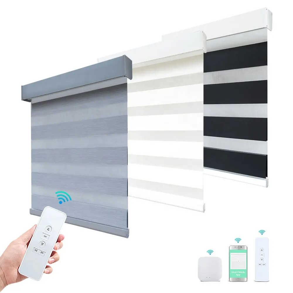 Electric Blackout Smart WiFi APP Control Dual Day And Night Double Window Motorized Zebra Blinds shade made in China