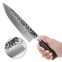 Couteau Santoku OEM martelé en acier Damas