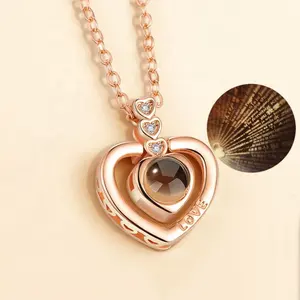 Valentijnsdag I Love U In 100 Talen Rose Vergulde Hart Geheugen Projectie Hanger Ketting Voor Vrouwen