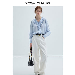 بنطلون كاجوال جديد من فيغا تشانغ لفصل الخريف، بنطلون دينيم أبيض واسع الساق عالي الجودة - Product Image 4