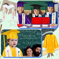 Gaun Wisuda TK Anak Laki-laki Perempuan Seragam Sarjana 3Pcs Set Seragam Wisuda Prasekolah Jubah Selendang dan Topi