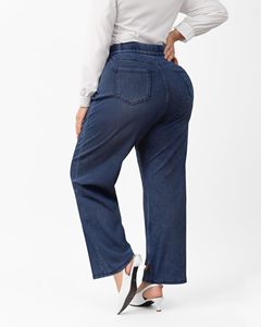Jeans de Pierna Ancha Tallas Grandes para Mujer, de Talle Alto Elástico, <span class=keywords><strong>Pantalones</strong></span> Vaqueros con Cintura Elástica y Control de Abdomen, Pierna Recta - Product Image 2