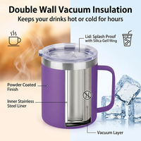 Mug à café en acier inoxydable de qualité alimentaire 18/8 à double paroi isolé sous vide avec poignée, pour le bureau, la maison, le camping