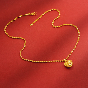 24K 금도금 속이 빈 하트 모양 목걸이, 나뭇잎 조각 펜던트, 트렌디한 링크 체인 여성용 주얼리 - Product Image 1