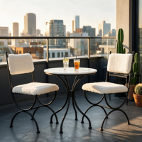Fauteuil moderne en fer forgé noir confortable avec coussin pour l'extérieur/l'intérieur, idéal pour la terrasse, le jardin, le balcon et la salle de séjour