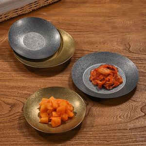 Platos Redondos Coreanos de Acero Inoxidable para Postre, Bandeja Redonda Plateada Mate Esmerilada Retro para Servir, Plato para Salsas y Aperitivos - Product Image 3