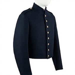 Veste en laine 100% pour homme, bleu foncé vintage, col montant, simple boutonnage, uniforme d'hiver - Product Image 4