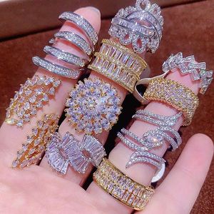 奢华女士结婚戒指或指环 14K 镀金时尚首饰，镶嵌宝石水晶和锆石 - Product Image 4