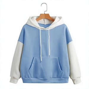 Color Block Hooded Fleece Sweatshirt for Boys Light Blue White Long Sleeve Casual Eco-Friendly Breathable Lined Winter Wear - Product Image 1