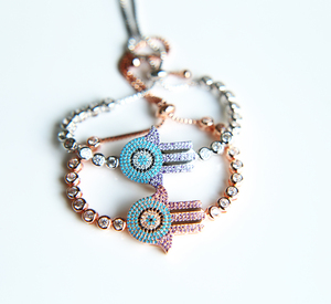 <span class=keywords><strong>Hamsa</strong></span> con tachuelas de diamantes de imitación con mal de ojo de la suerte pulsera de cordón chapada en oro - Product Image 5