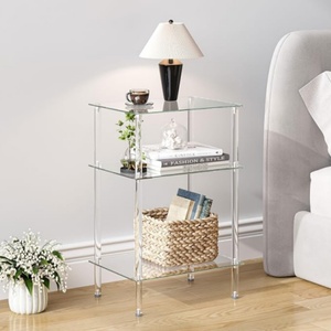 <span class=keywords><strong>Tavolino</strong></span> Laterale Trasparente in Acrilico a 3 Ripiani, Comodino, <span class=keywords><strong>Tavolino</strong></span> da Caffè per Piccoli Spazi, Soggiorno, Camera da Letto, Balcone - Product Image 2