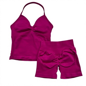 DF Hot <strong>Sale</strong> V-Neck Vest Shorts Set Solid Stretchy Breathable Wrinkle-Resistant Yoga Fitness Sports Suit for Women - Product Image 6