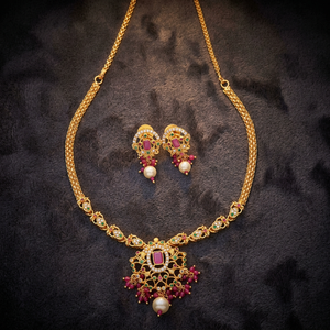 Colliers en gros plaqués or antique avec pierres CZ, style traditionnel, courts, pour femmes - Product Image 3
