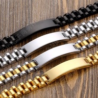 BINSHUO Bracelet Personnalisé en Acier Inoxydable Bijoux Homme Plaqué Or Gravure Laser Nom Personnalisé Bracelet Montre Vierge Bracelets d'Identification Hommes
