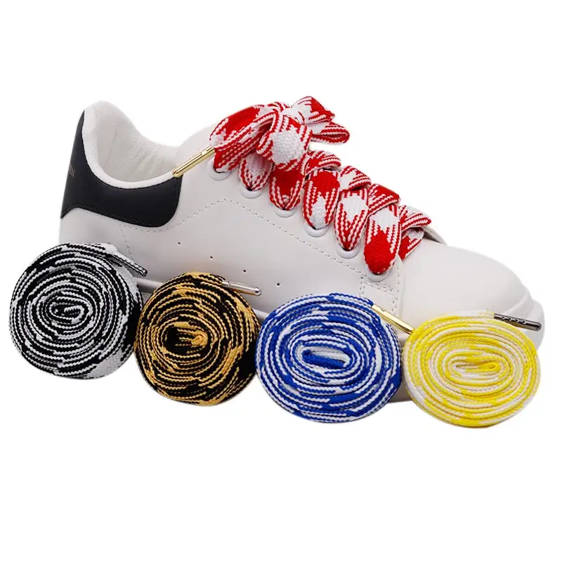 Weiou Company New Design Multi Color Polyester Flat Fat Shoelaces Metal Head Toe Wide Shoelaces For Air And Yezyss Shoes