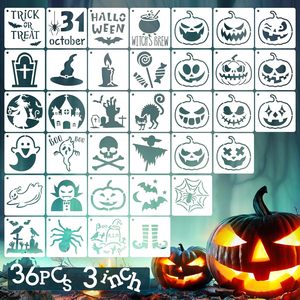 Pochoirs crâne visage citrouille réutilisables Halloween 36pcs 3 pouces Petits pochoirs Halloween pour la peinture sur bois pour le dessin et l'artisanat - Product Image 4