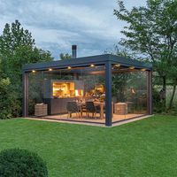 Îlot Barbecue Cuisine Extérieure avec Réfrigérateur, Grill, Pergola et Armoire de Cuisine Extérieure