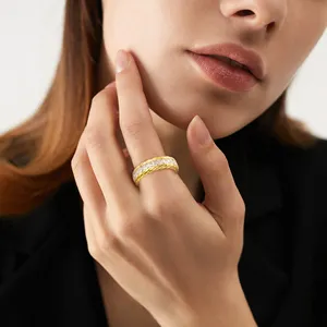 Waterproof Non Tarnish Gold Jewelry 18K Gold Plated 925 Sterling Silver CZ Ring Twist Ring Cuban Link Ring For Women Jewelry