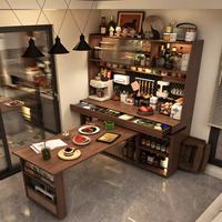 Meuble de bar à café moderne en bois, gain de place, avec table à manger rétractable et compartiment de rangement en rotin