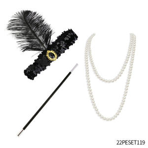 1920s Flapper Gatsby Party Bandeau Longs Gants Noirs Perle Collier Boucles D'oreilles Ensemble De <span class=keywords><strong>Bijoux</strong></span> <span class=keywords><strong>Porte</strong></span>-Cigarette Costume Accessoires - Product Image 4