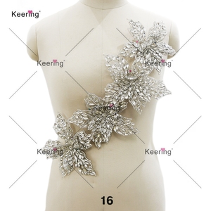 ドレス装飾ラインストーンパッチWRP-120 Keering最新ファッションシルバー3Dフラワーアップリケプロムドレス - Product Image 2