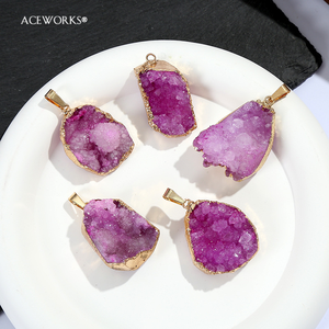 จี้หินดูร์ซี่แบบดิบ |   จี้หินอาเกตดรูซี่ธรรมชาติ ชุบทอง 18K คริสตัลควอตซ์ สำหรับทำเครื่องประดับ DIY - Product Image 4