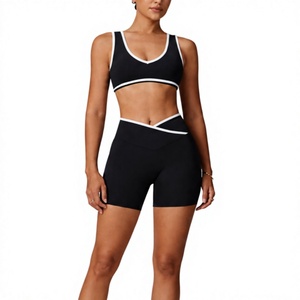Women's 2 Piece Workout Non <b>Padded</b> Sports Bra Crop Top and High Waist Biker Shorts, Stretch Yoga <b>Running</b> Fitness Activewear Set - Product Image 4