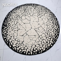 Tapis rond moderne noir et blanc, tufté à la main, motif pierre craquelée, pour projets hôteliers, décoration d'appartements de luxe