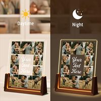Lampe de nuit personnalisée en acrylique avec photo, cadre en noyer en forme de U, lampe LED personnalisée, cadeau moderne pour la maison, maman, épouse, fête des mères, anniversaire