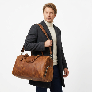 Sac de voyage B S International en cuir véritable à motif géométrique, poignée souple, fermeture éclair, léger, pliable, grand format, pour usage quotidien - Product Image 1