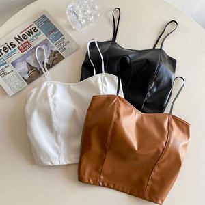 I-0671 Sujetador estilo chaleco de cuero para mujer, con espalda hermosa, ajustado, corto, con copas fijas y almohadillas para el pecho - Product Image 1