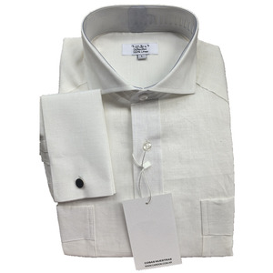 Hombres de <span class=keywords><strong>manga</strong></span> <span class=keywords><strong>larga</strong></span> Squish estilo cubano blanco 100% Lino Casual cuatro bolsillos plisado frente <span class=keywords><strong>Guayabera</strong></span> camisas - Product Image 1