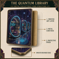 Cartes de collection en métal personnalisées : la Bibliothèque Quantique – Carte de collection en acier inoxydable avec impression HD pour les collectionneurs de TCG et cadeau sur le thème de la science-fiction
