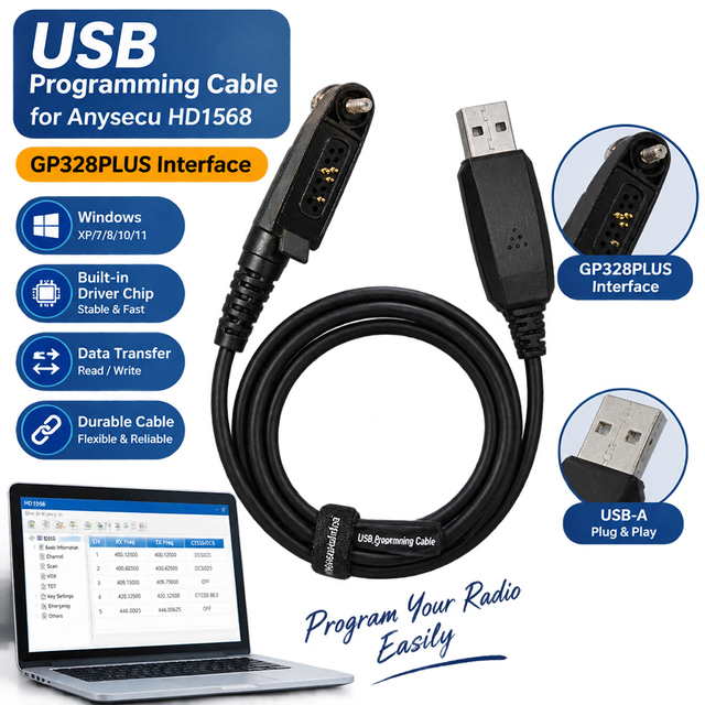 USB Programming Cable for Anysecu HD1568 Walkie Talkie GP328PLUS Interface Radio Programming Data Cable with Driver Chip