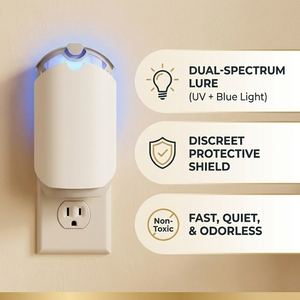 Trappola per insetti volanti Cedar Space Plug-In con luce UV, 1 base e 1 ricarica, senza spray, inodore, 24/7 contro mosche della frutta, zanzare e mosche domestiche - Product Image 3