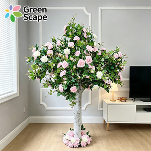 Vente en gros de roses artificielles en soie, pivoines, cerisiers en fleurs, décorations de table blanches pour mariage - Product Image 2