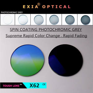 Lentilles EXIA X62 Photochromiques Gris <span class=keywords><strong>MR</strong></span>-8 1.61 Lentilles de lunettes de soleil Revêtement par centrifugation Changement de couleur rapide Dégradé bleu vert - Product Image 2