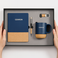 Coffret Cadeau d'Entreprise Personnalisé en Bois Écologique avec Carnet, Stylo, Tasse et Porte-clés, Logo Personnalisé pour Événements