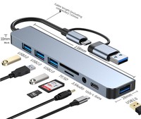 Vente directe d'usine, hub USB3.0 8-en-1 à double tête de type C, station d'accueil avec prise audio, extension multiport pour ordinateur portable et tablette