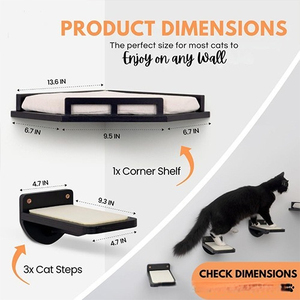 Moderno Conjunto de Árbol para Gatos de 4 Piezas, Ecológico, de Madera y Lino, con Estante de Pared, Soporte para <span class=keywords><strong>Hamaca</strong></span>, Plataforma de Descanso y Cama para Gatos - Product Image 2